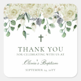 Weiße Blumengrün Taufe Vielen Dank für Ihre Unters Quadratischer Aufkleber