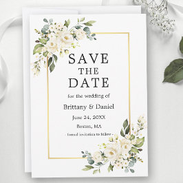 Weiße Blumengrün Wasserfarbe Gold Save The Date