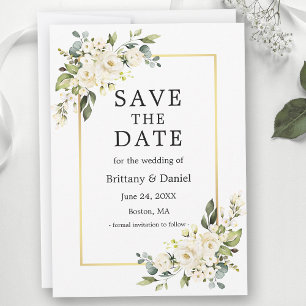 Weiße Blumengrün Wasserfarbe Gold Save The Date