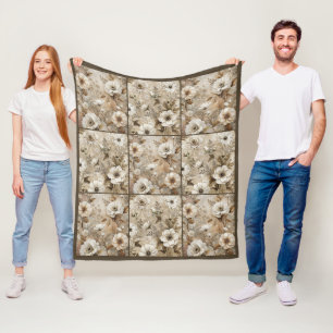 Weiße Blumengrunge Vintag Inspiriertes Quiltmuster Fleecedecke