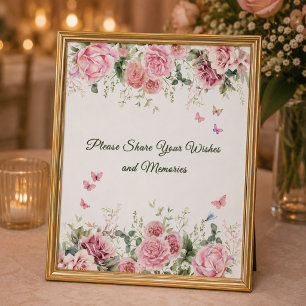 Weiße Blumengrüße- und Erinnerungen-Tafel Poster