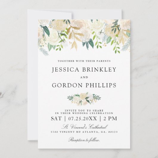 Weiße Blumenhochzeit des Rosen-Blumenstrauß-| Einladung (Vorderseite)