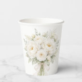 Weiße Blumenhochzeit Pappbecher (Rückseite)