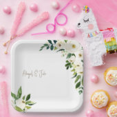 Weiße Blumenhochzeit Pappteller (Party)