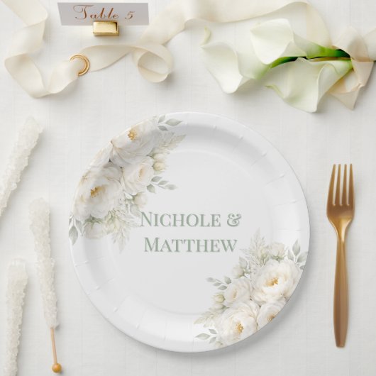 Weiße Blumenhochzeit Pappteller (Hochzeit)