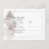 Weiße Blumenhochzeit retten das Datum Ankündigungspostkarte (Rückseite)