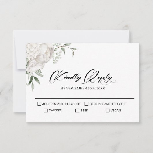 Weiße Blumenhochzeit RSVP Karte (Vorderseite)