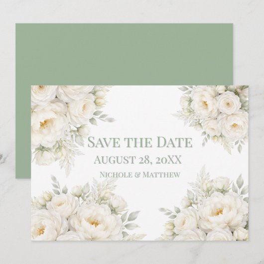 Weiße Blumenhochzeit - Save the Date (Vorne/Hinten)