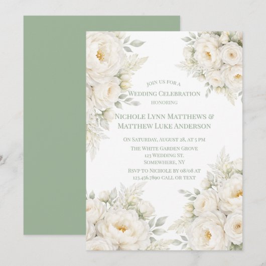 Weiße Blumenhochzeitsfeier Einladung (Vorne/Hinten)