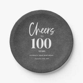 Weiße Blumenkhalkboard jubelt bis zum 100. Geburts Pappteller