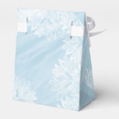 Weiße Blumenlatte und blass blaue Satin Geschenkschachtel (Rückseite)