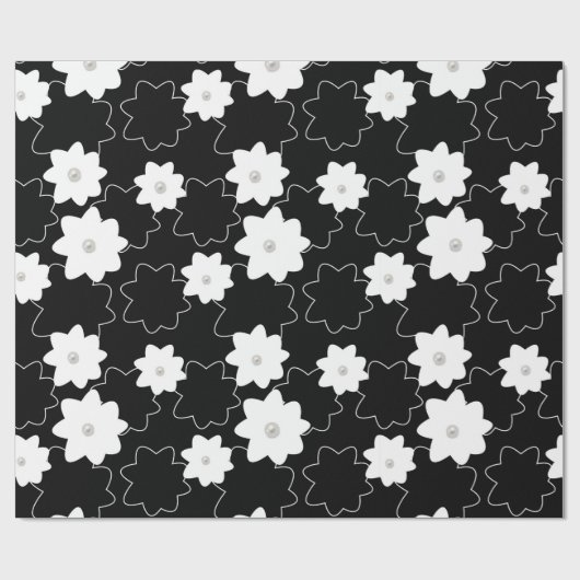 Weiße Blumenmuster mit Perlen Geschenkpapier (Flach)