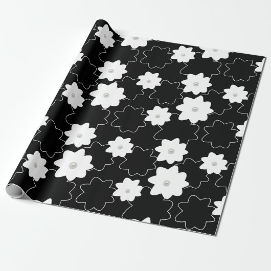 Weiße Blumenmuster mit Perlen Geschenkpapier (Ungerollt)