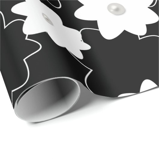 Weiße Blumenmuster mit Perlen Geschenkpapier (Rolleneckpunkt)