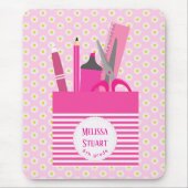 Weiße Blumenmuster Pink Girly Stationeries Mousepad (Vorne)