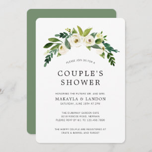 Weiße Blumenpaare Elegantes Brautparty Einladung