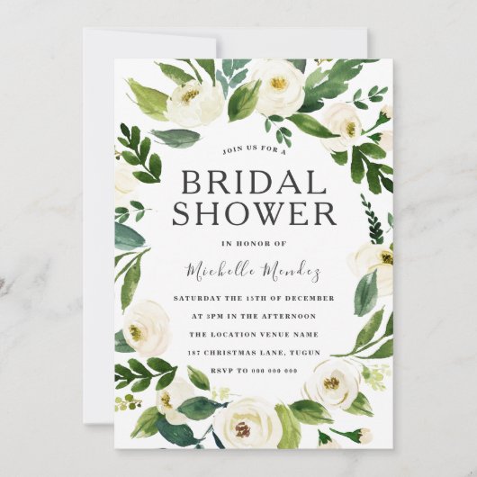 Weiße Blumenreste Modernes Brautparty Einladung