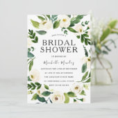 Weiße Blumenreste Modernes Brautparty Einladung (Stehend Vorderseite)