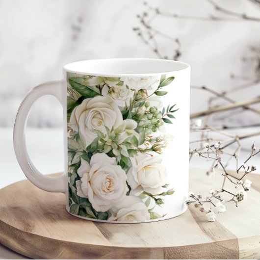 Weiße Blumenrosen Mutter Kaffeetasse