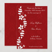 Weiße, blumenrote Save the Date Karte (Vorne/Hinten)