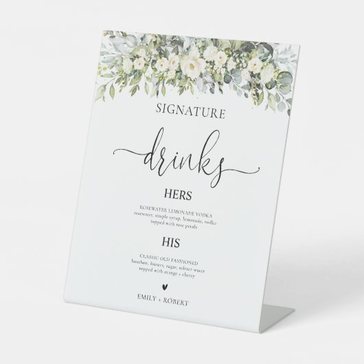 Weiße Blumensignature-Drinks-Schilder Sockelschild (Vorderseite)