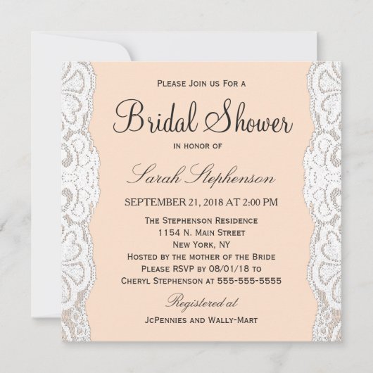 Weiße Blumenspitze auf Pachy Beige Einladung (Vorderseite)