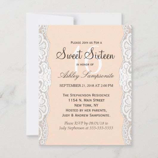 Weiße Blumenspitze auf Pachy Beige Einladung (Vorderseite)