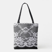 Weiße Blumenspitze auf schwarzem Hintergrund. Tasche (Rückseite)