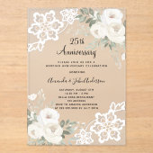 Weiße Blumenspitze Diamant 25. Hochzeitstag Acryleinladungen (Vorderseite)