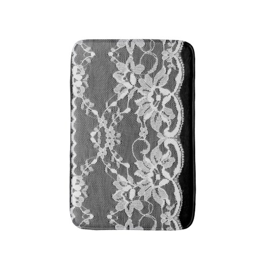 Weiße Blumenspitze: schwarzer Hintergrund. Badematte (Vorderseite Vertikal)