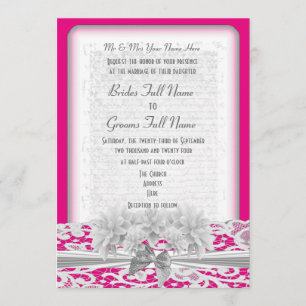 Weiße Blumenspitze und pinkfarbene rosa Hochzeit Einladung