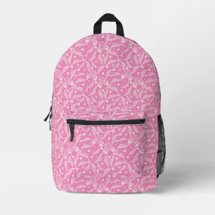 Weiße Blumenstickerei auf rosa Hintergrund Bedruckter Rucksack