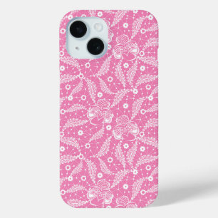 Weiße Blumenstickerei auf rosa Hintergrund Case-Mate iPhone Hülle