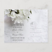 Weiße Blumenstrauß Hochzeit speichern Sie das Datu Ankündigungspostkarte (Rückseite)