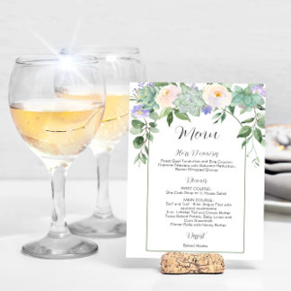 Weiße Blumensukkulente Hochzeitsmenü für Grünpflan Menükarte
