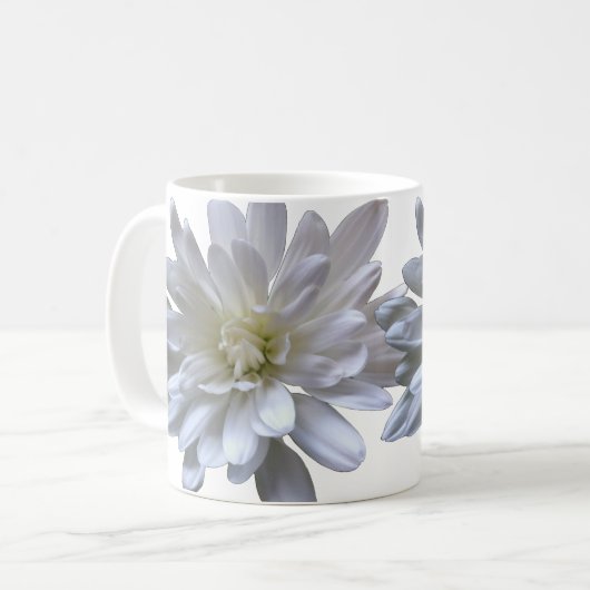Weiße, blumenweiße, matte weiße Blume Kaffeetasse (Vorderseite Links)