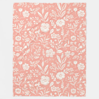 Weiße Blumenwiese auf korallenrosa Fleece-Decke Fleecedecke