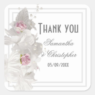 Weiße Blumenzwiebelhochzeit danke Quadratischer Aufkleber