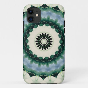 Weiße Blumeund Cerulean BlauMandala iPhone 11 Hülle