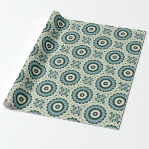 Weiße Blumeund Cerulean BlauMandala Geschenkpapier