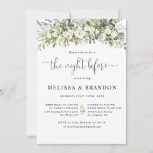 Weiße Blumige Hochzeit am Vorabend  Einladung