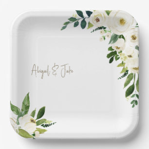 Weiße Blumige Hochzeit Pappteller