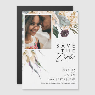 Weiße Blumige Save The Date Magnet