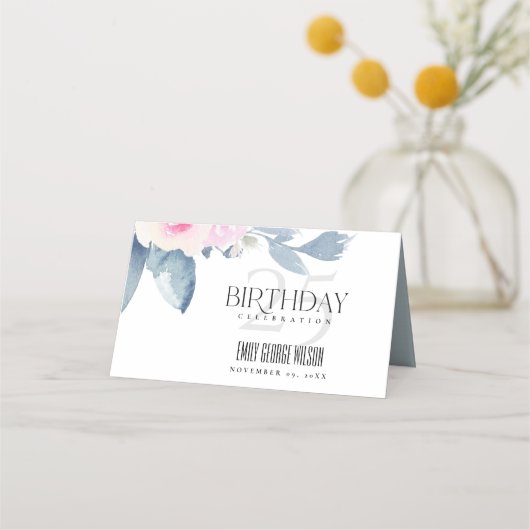 WEISSE BLUSH BLUE BLUE FLORAL 25 JEDES ALTER GEBUR PLATZKARTE (Rückseite)