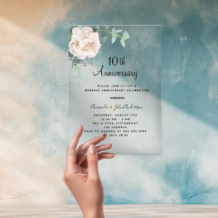 Weiße Blüte 10. Hochzeitstag mattiert Acryleinladungen