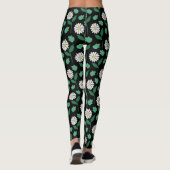Weiße Blüte auf schwarzem Hintergrund Leggings (Rückseite)