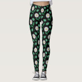 Weiße Blüte auf schwarzem Hintergrund Leggings (Vorderseite)