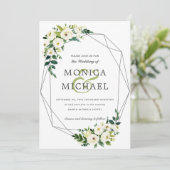 Weiße Blüte | Botanische Hochzeit mit floraler Geo Einladung (Stehend Vorderseite)