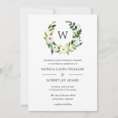 Weiße Blüte | Floral Monogram Wedding Einladung (Vorderseite)