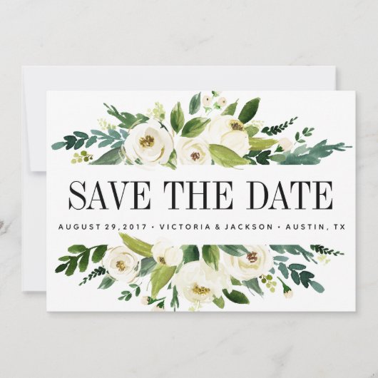 Weiße Blüte | Foto mit Blumenblättern Save the Dat Date (Vorderseite)